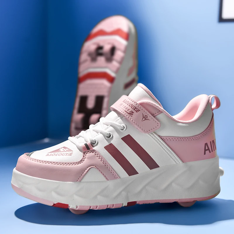 Kick Out Roller Shoes Skate Shoes For Kids Retractable Sneakers With 4 Wheels Wholesale