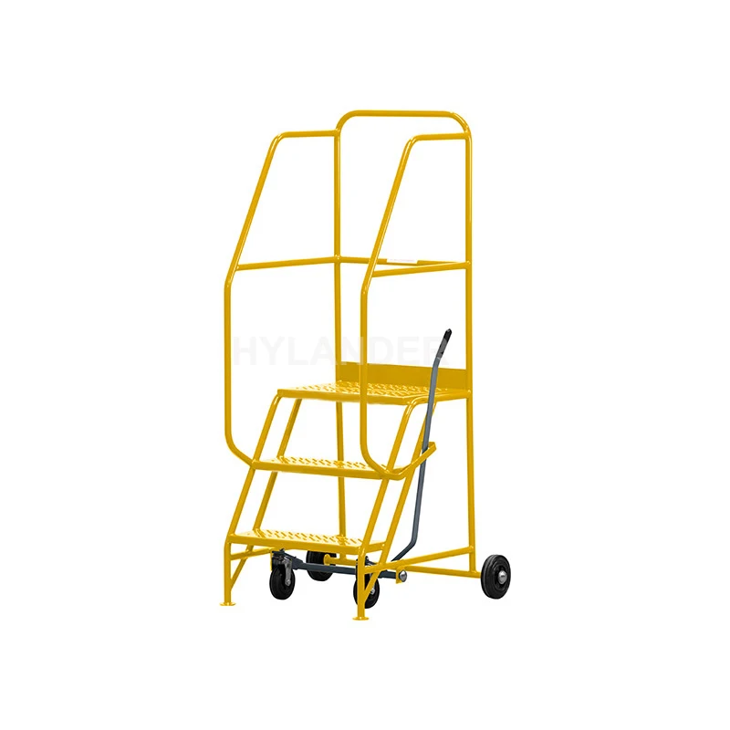 Warehouse supermarket portable step moveable stair rolling mobile ladder safety platform ladder 3 step