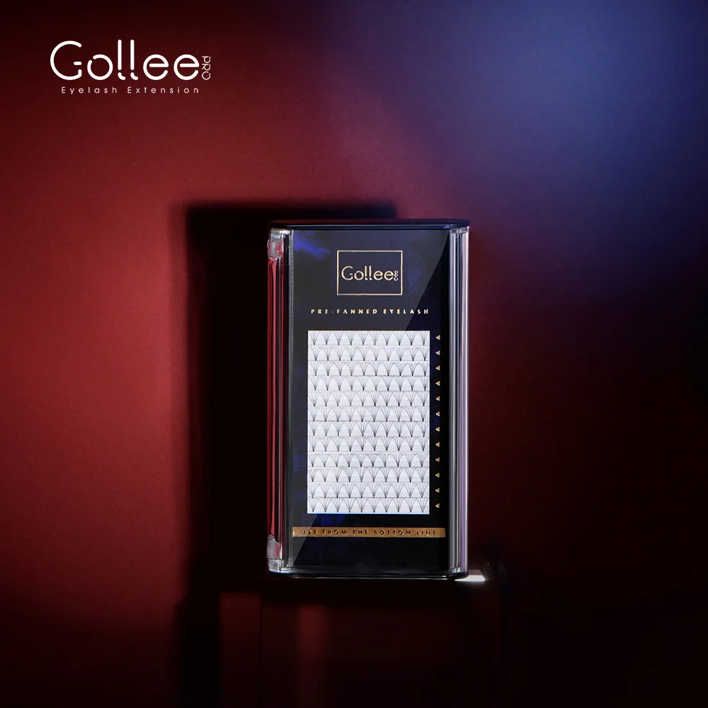 Gollee Brand Flat 3D Silk Lashes Private Label Eyelash Lightweight Less Glue Volume Flare Eyelash  Extension