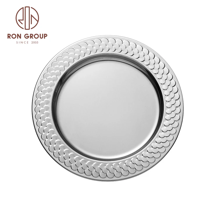 Wholesale 30cm Stainless Steel Serving Dish for Party Elegant Rice Panicle Tray Dinner Plate Metal Gold Charger Plate
