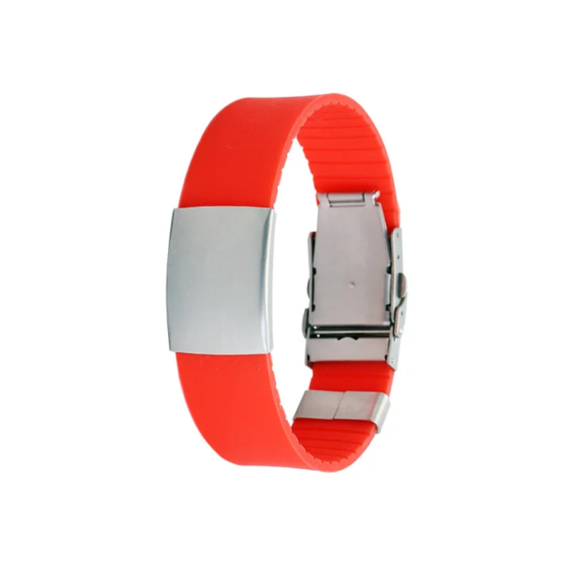 Adjustable custom metal plate engrave silicone bracelet with metal clasp