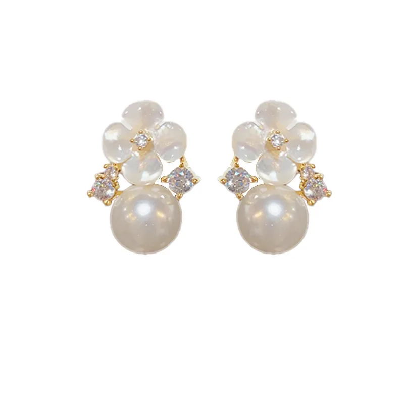 Forest style sweet and artistic style fashionable flower pearl earringsexquisite and high-end temperament earrings wholesale