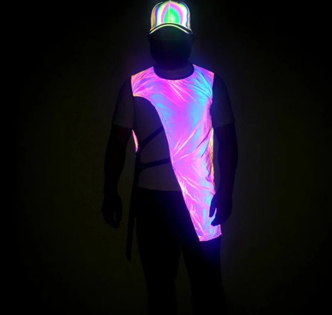 stock high brightness full rainbow colorful reflective jacket vest fashion luminous reflector bar nightclub waistcoat clothes