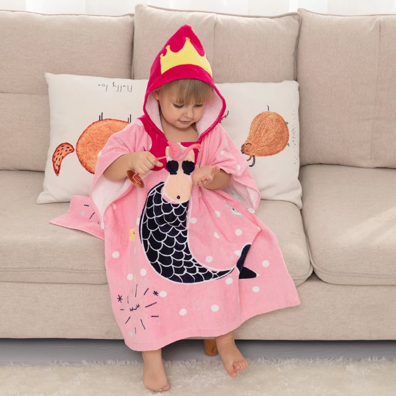 Custom Printed Hooded Beach Towel for Babies Cotton Surf Poncho Bathrobe Compressed Bath Swim Towel for Kids