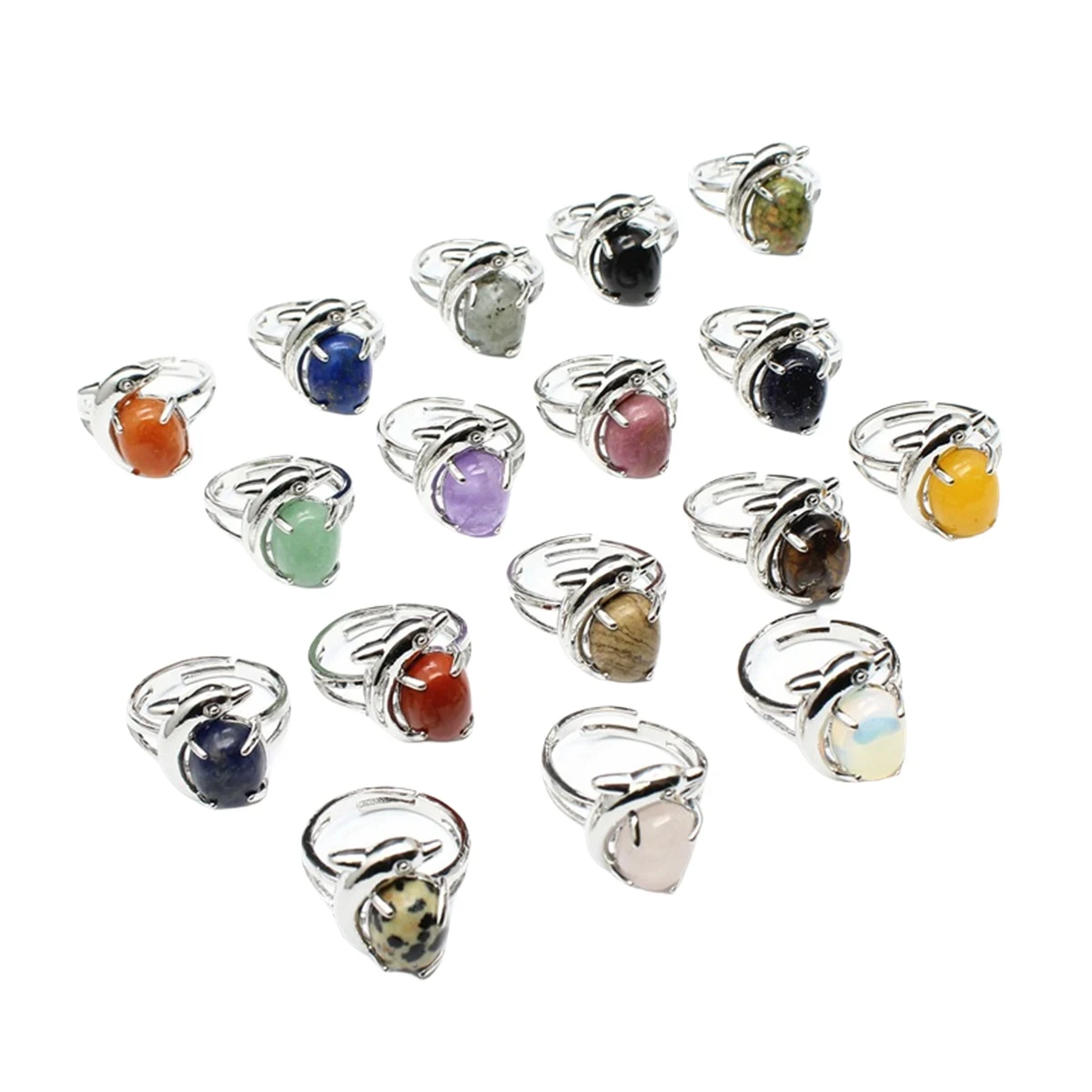 Classical Style Dolphin Gem Ring Unisex Adjustable Silver Alloy Dolphin Ring Chakra Crystal Party Gift Lucky Draw Gift