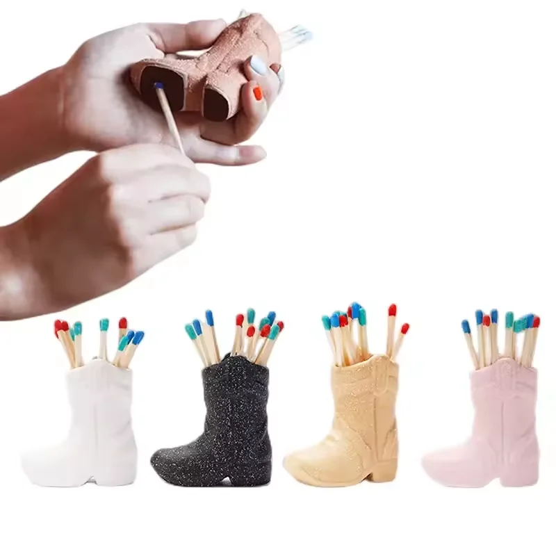 Cowboy Boot Match Holder for All Matches, Cute Home Decor Matchstick with Matches for Candles, Match Holder for Kitchen and B