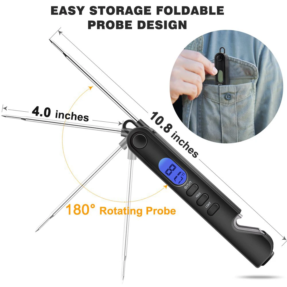 Smart Digital Foldable Quick Reading  Portable BBQ Thermometer Tabletop With Magnet Hook Thermometer