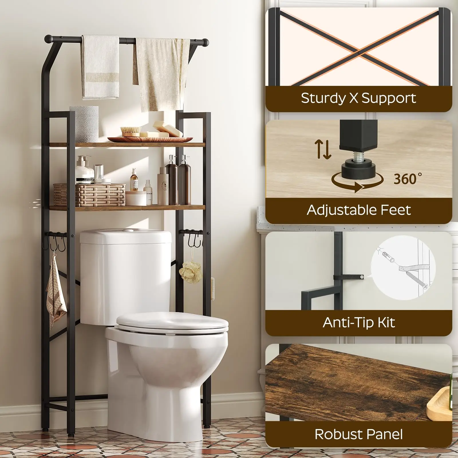 Bathroom Multifunctional Vertical Toilet Shelf Storage Rack 2-Tier Bathroom Organizer Shelves Over The Toilet Storage