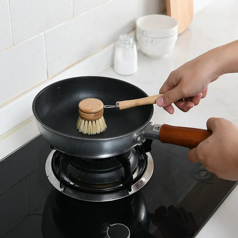 
Eco-friendly Natural long Handle Kitchen Dish Cleaning Brush Scrub Vegan Plant Fiber Bristle pot pan vegetable brush 
