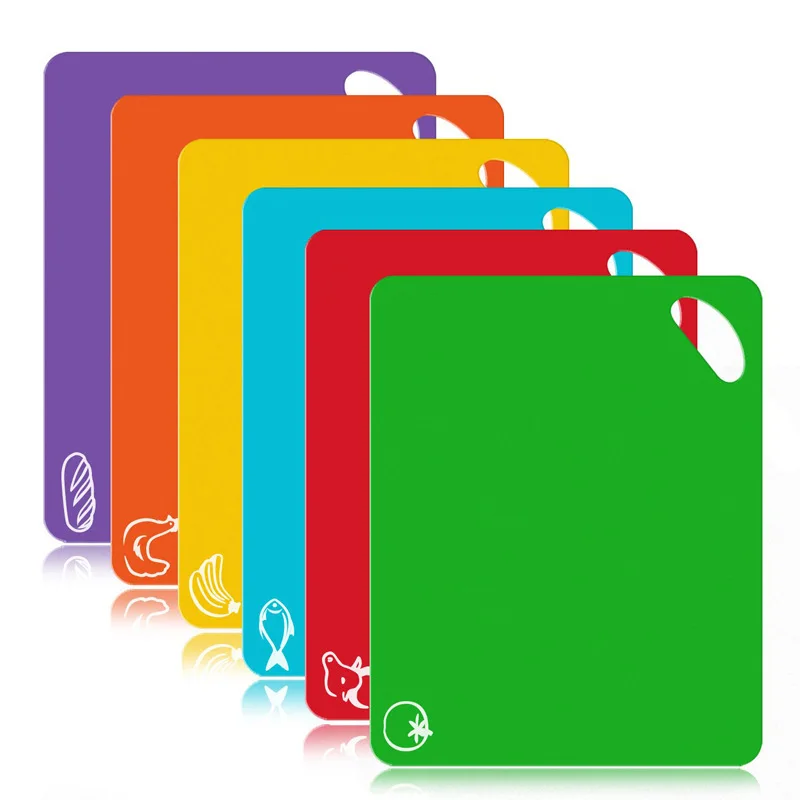 Set 6 Eco-Friendly Extra Thick Flexi-Cut Square Plastic Cutting Board Mats Dishwasher Safe Kitchen Food Chopping Blocks Outdoor