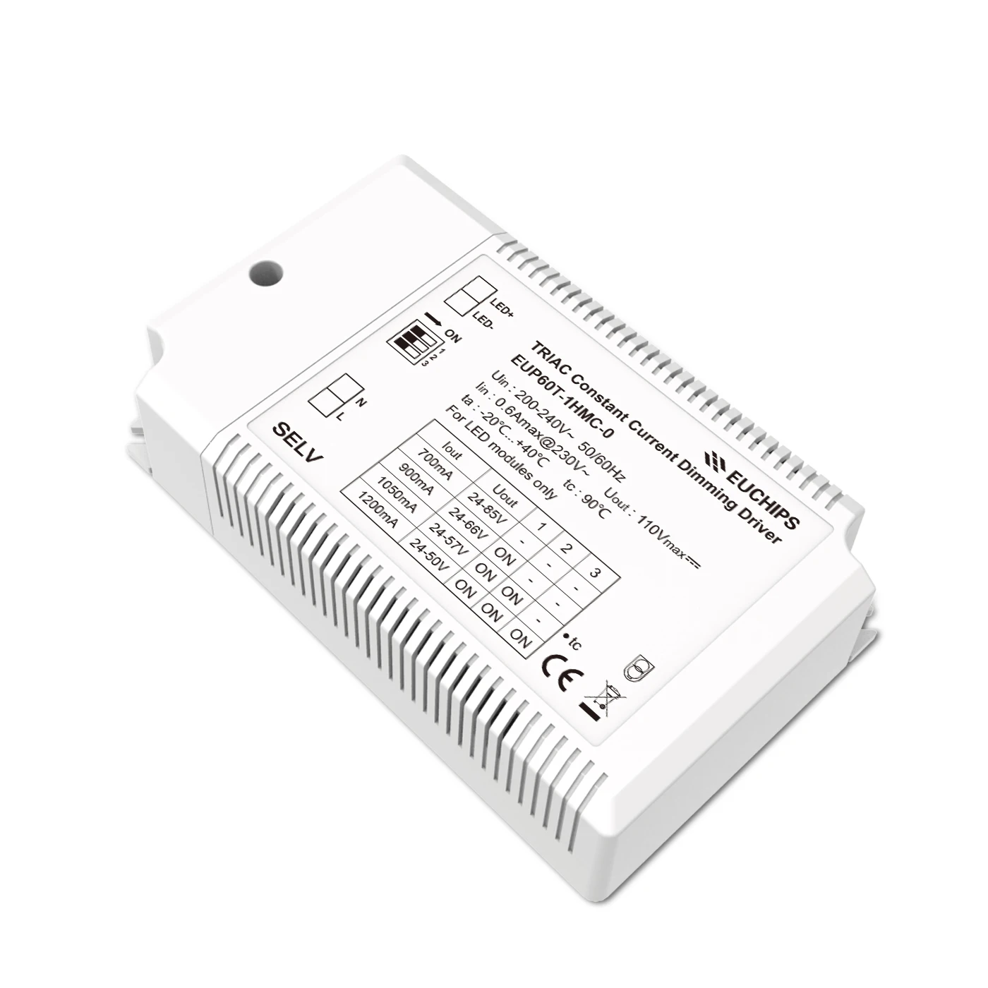 60W ELV Dimming LED Euchips Driver Triac Dimmable Constant Current Output LED Triac Driver