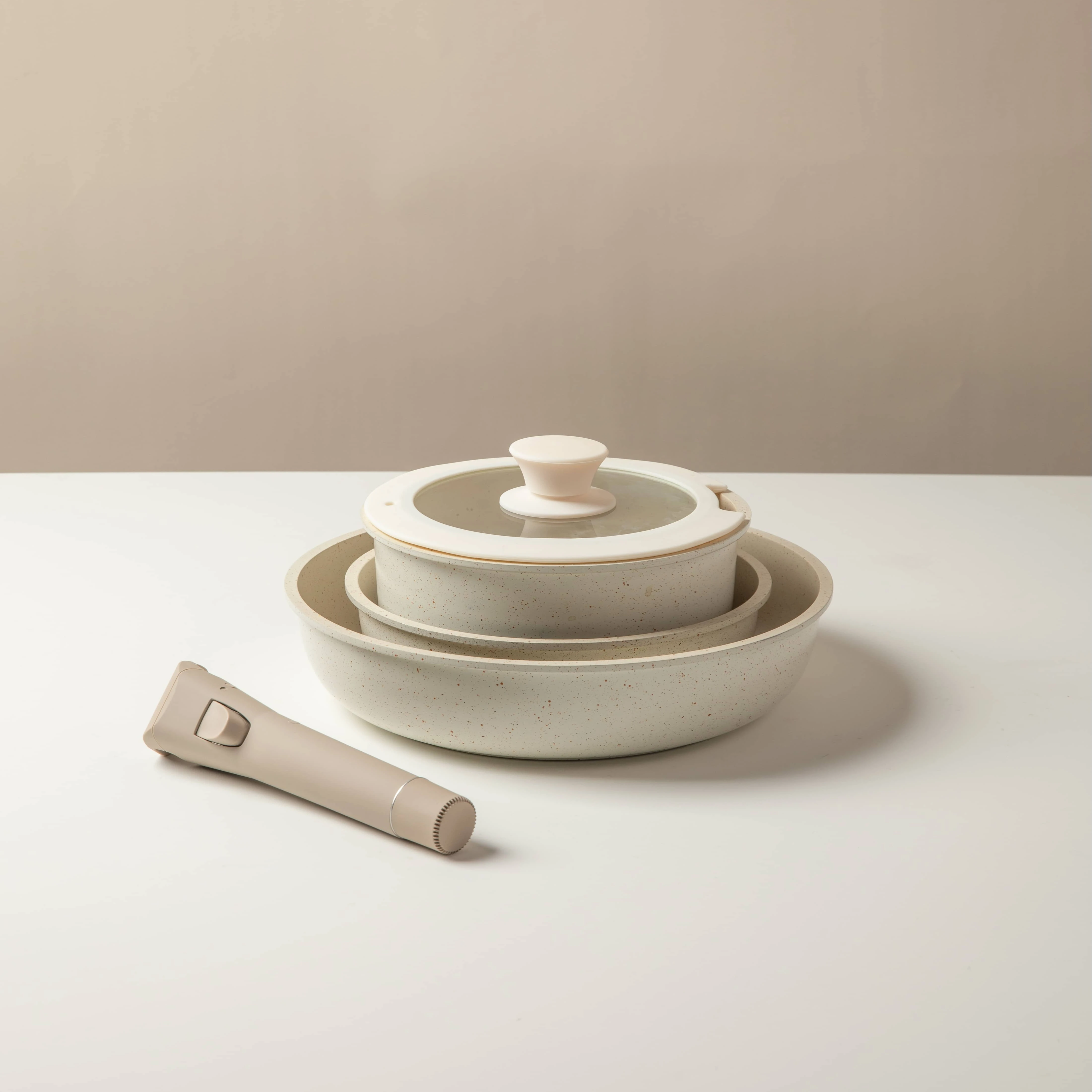 Space Saving Nonstick Coating cast aluminum 3 in 1 Detachable Handle Cooking Pots Carote cookware set