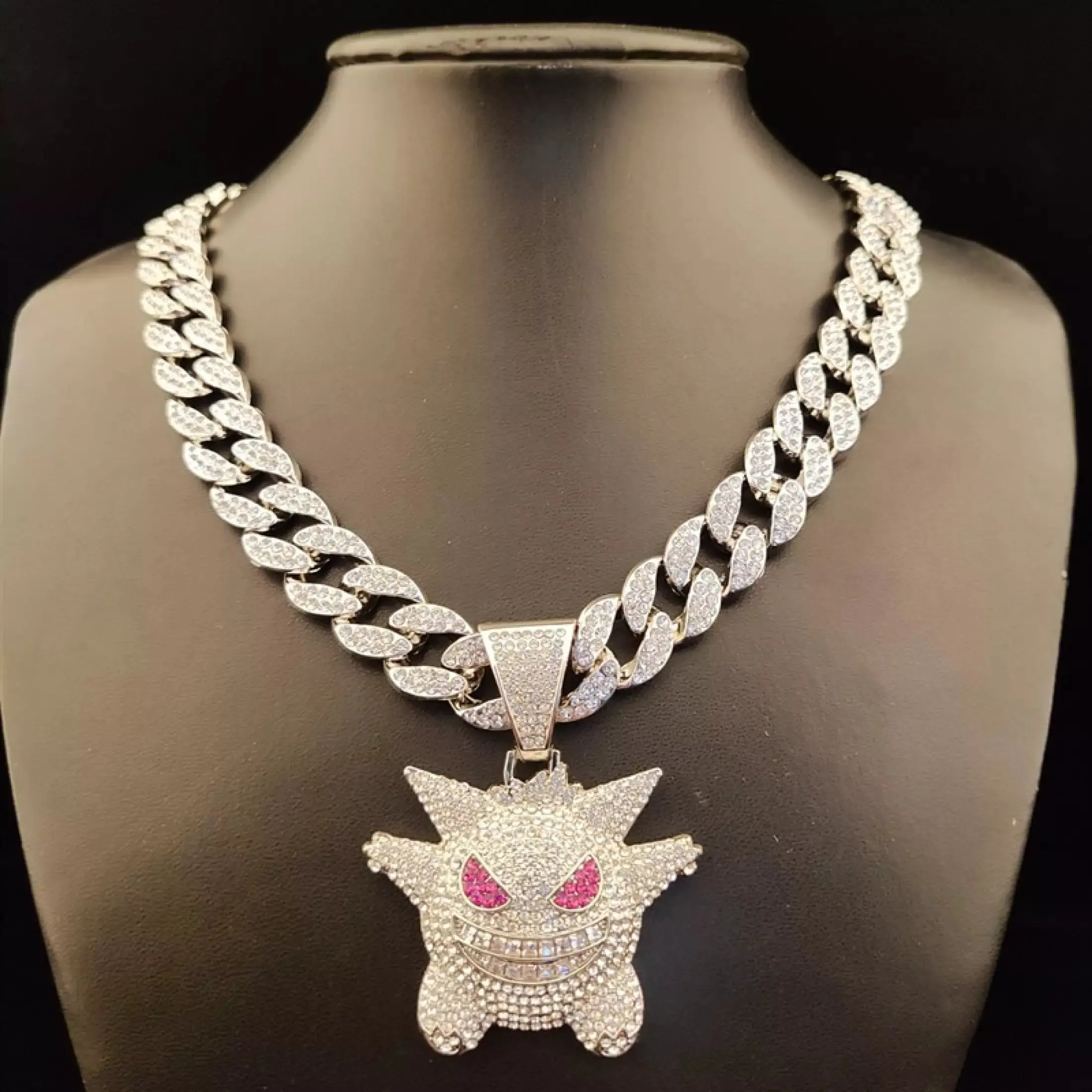 Wholesale Men Women Chunky Hip Hop Iced Out Bling Bling Gengar Infinity Pendant Width Cuban Chain Anime Necklace