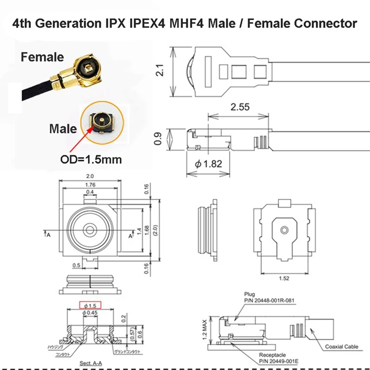 IPEX Cable Male Plug IPEX1 to IPEX4 MHF4 u.fl IPX Female Jack Connector RF 0.81 Coaxial Cable Jumper for 3G 4G Wifi 