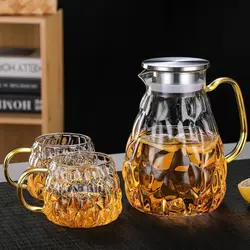 Large capacity glass cooling kettle household stainless steel lid glass juice drink kettle brick stone pattern cold white open k