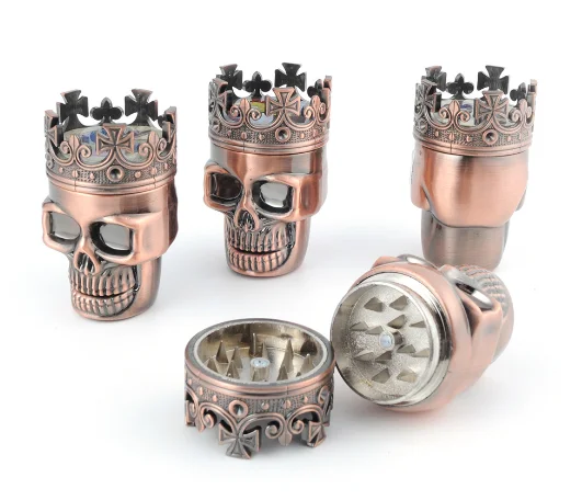 Wholesale manufacturer china metal three-layer tobacco grinder Crown ghost head shape bronze tobacco grinders herb grinder