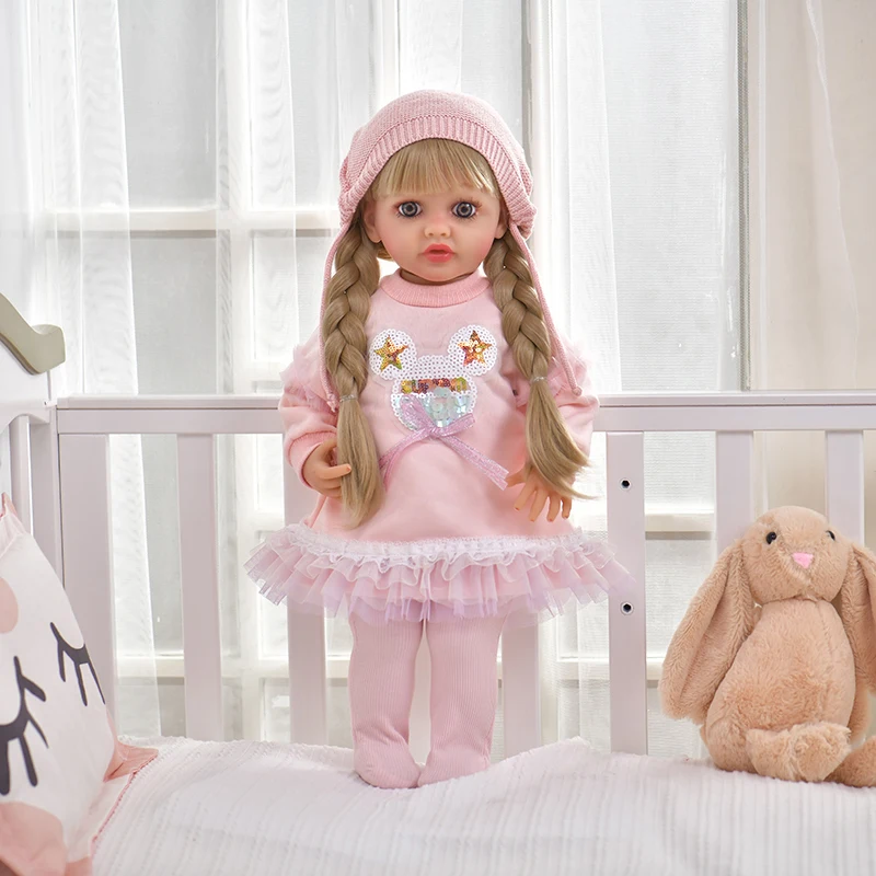 High Quality 55CM Cute Baby Girl Dolls  Soft Vinyl Reborn Silicone Soft Dolls Elk Knitwear Reborn Baby Dolls For Gifts kids toys