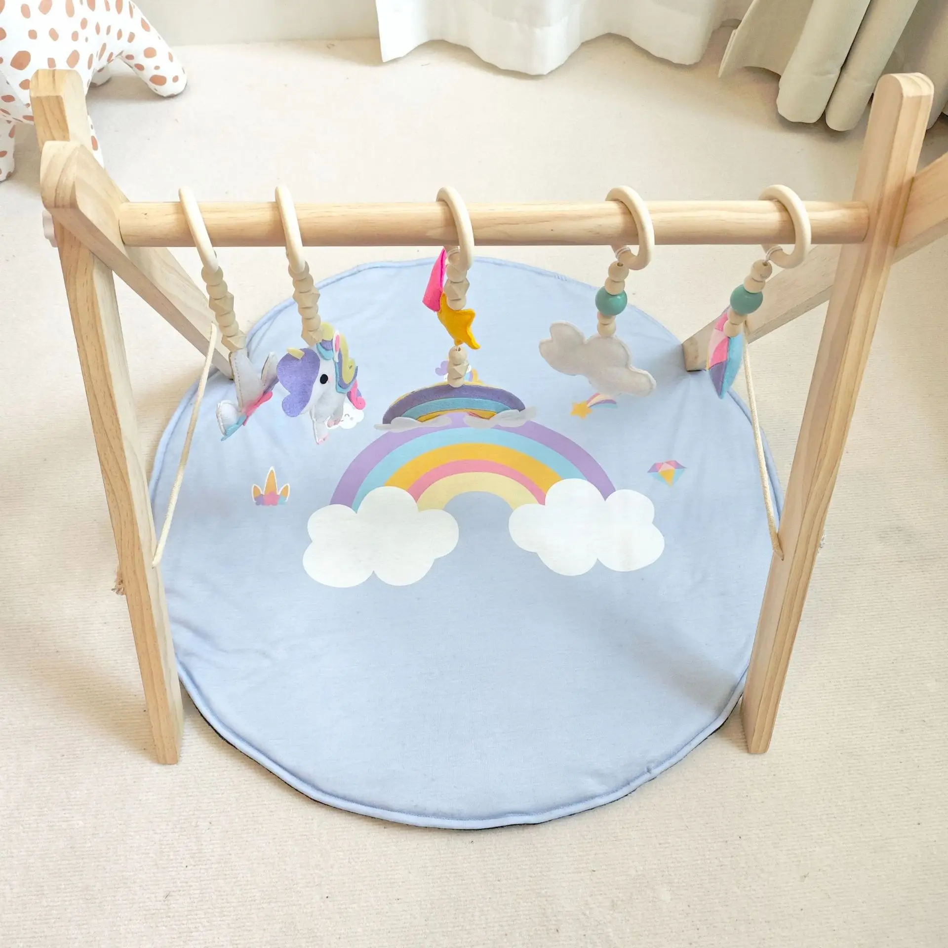 Wholesales Wood Baby Gym Rack Wooden Baby Teething Toys Foldable Baby Play Gym Frame Activity Gym Hanging Toy