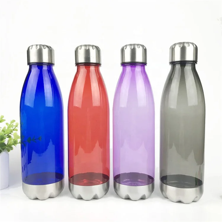 new custom Best reusable water bottle 750ML shape purple plastic bottle with stainless steel lid and base