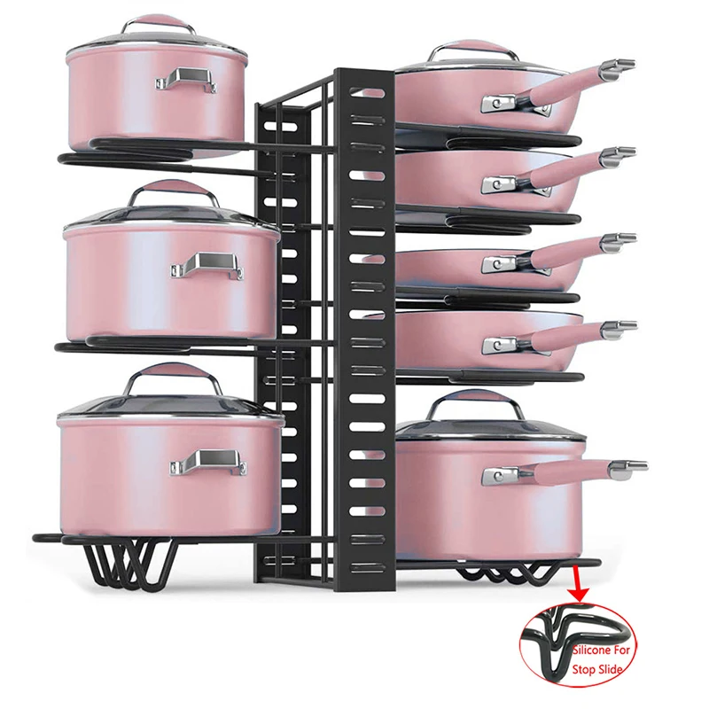 
Adjustable Black Metal Kitchen Storage Rack Cabinet Pantry Pot Lid Storage Holder 