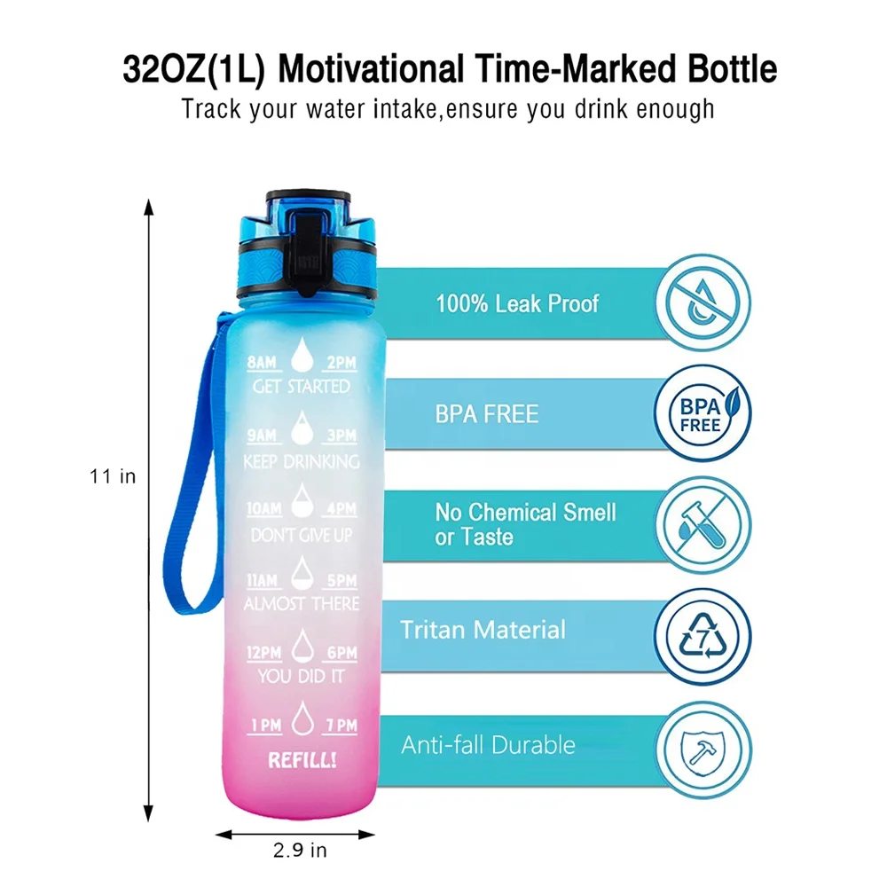 Wholesale For School Sports Gym Flip Lid Fruit Infuser Portable 1000ml 1000 ml Motivational BPA Free Tritan Plastic Water Bottle