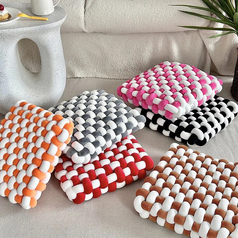 Nordic Pillow Exquisite Color blocked Square Woven Chair Cushion Sofa Backrest Plush Pillow