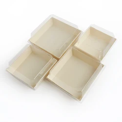 Poplar Wooden Take Out Sushi Box Pastry Salad Food Container With Clear Lid