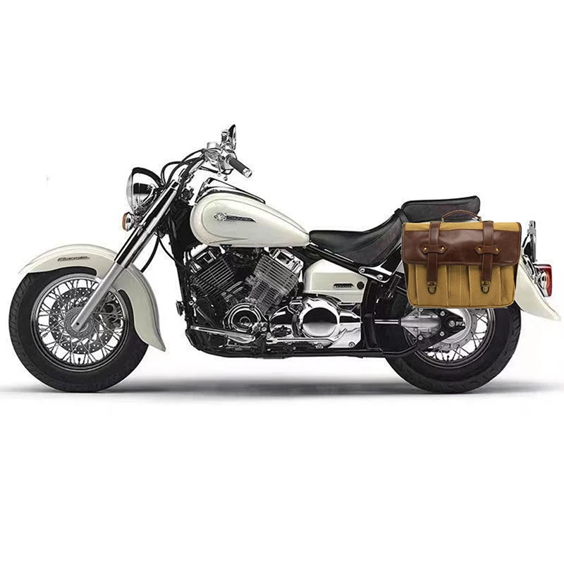 high quality durable waxed canvas real genuine cowhide leather strong motorcycle rider panniers saddle bags