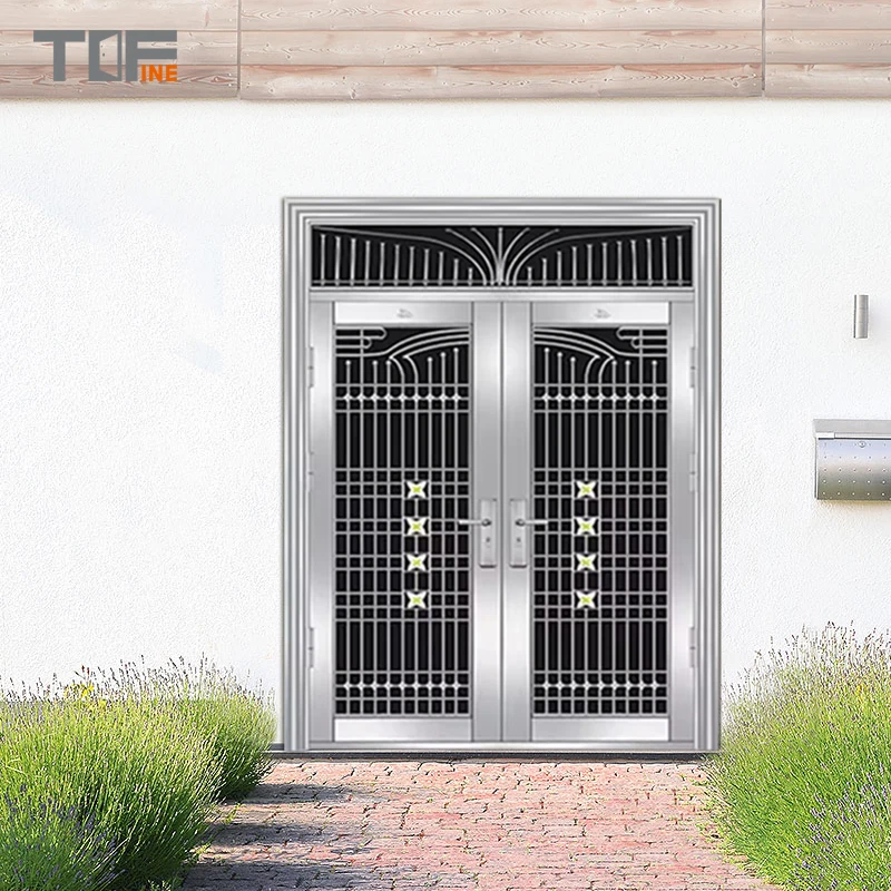 High Quality Manufacture Exterior Single Leaf Closer Iron Front Gate Designs Stainless Steel Security Main Door