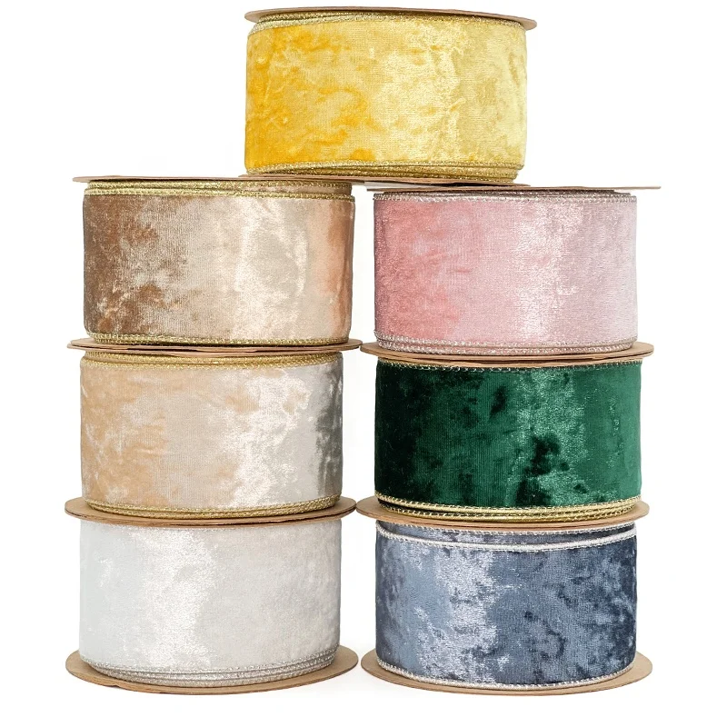 10 ярдов 2 5 дюймов Ослепительная металлическая Бархатная Золотая Проводная лента для рождественской упаковки