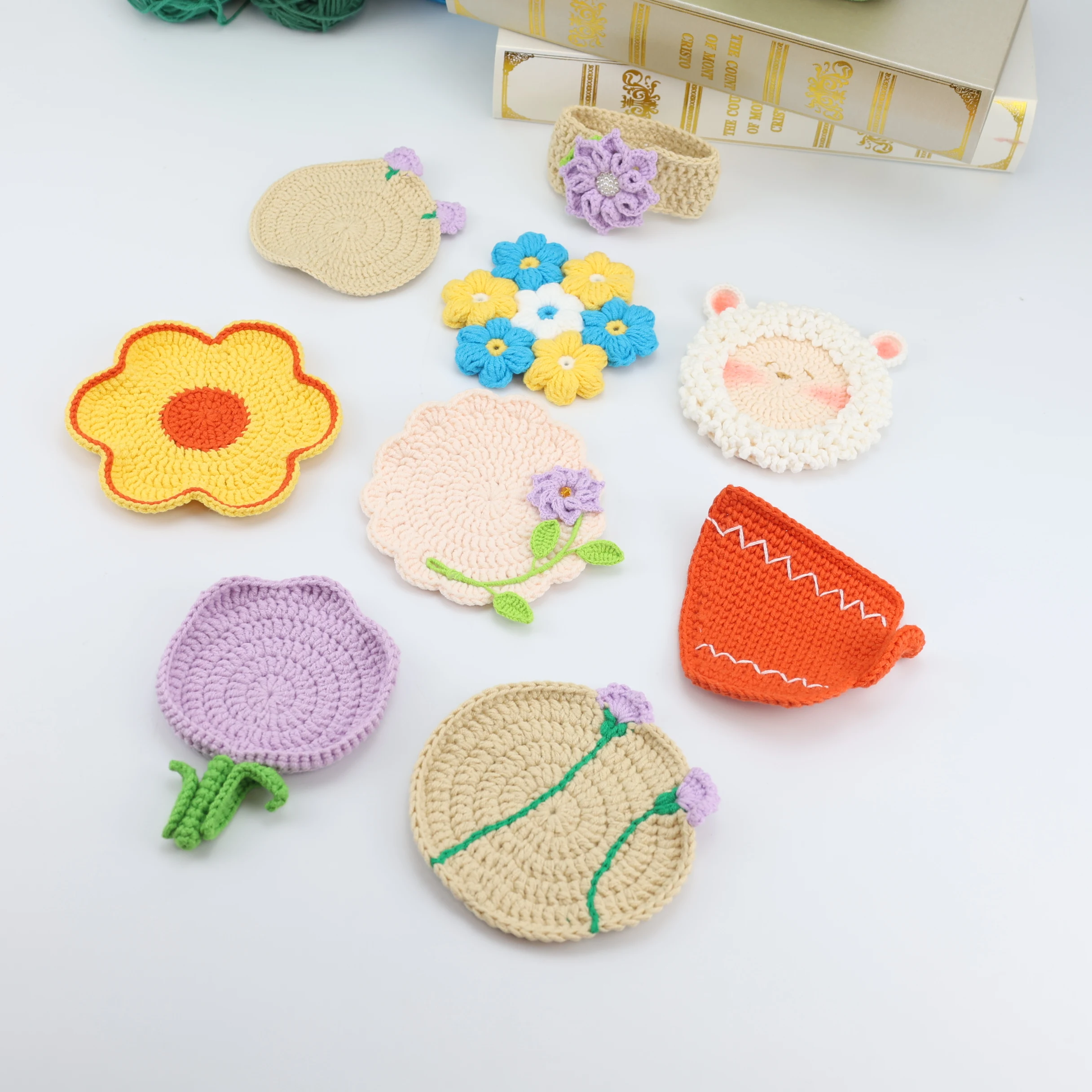 7cm Decoration Crochet Doilies Handmade Crochet Cup Pad Multicolor Flowers Coasters Round Table Mats 8cm Wool Clothes Patch