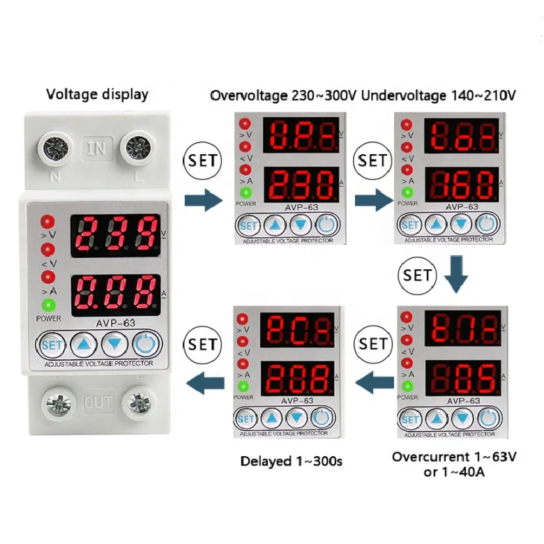 ZOII 40Amp 63Amp 80Amp Dual LED Display  Over Under Voltage Relay Current Limiter  Adjustable Protection Monitoring