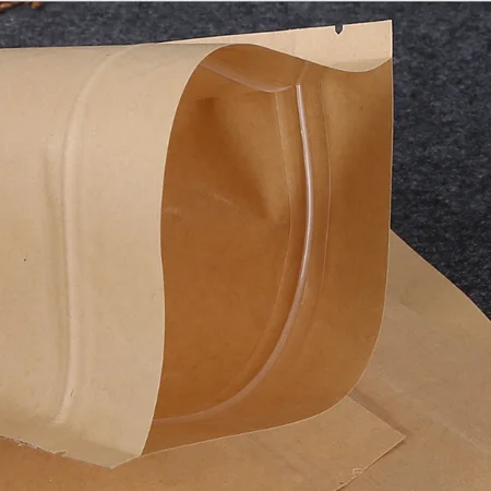 Resealable Zip lock Brown Kraft Paper Doypack Standing Up Pouches Food Packaging Bags With Clear Window and Zipper