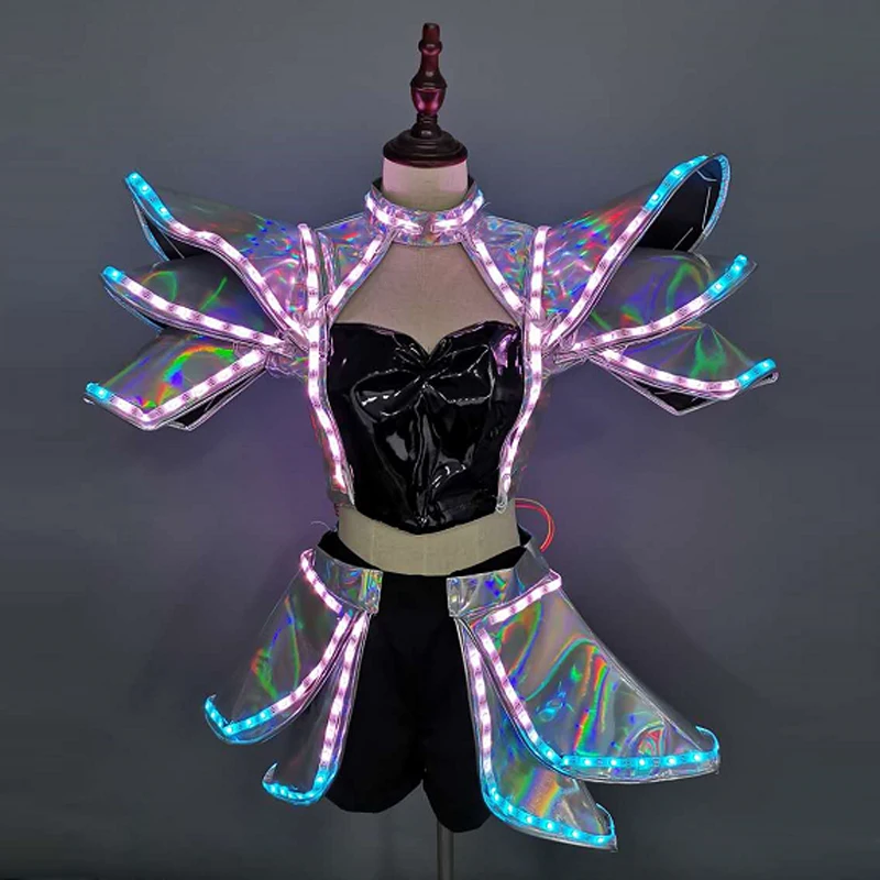 LED luminous wedding dress long skirt creative show catwalk clothing LED tron dance costume