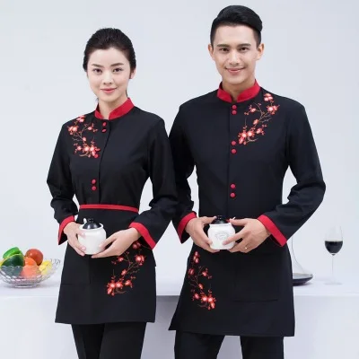 Custom High Quality Long Sleeve Stand Collar Hotel Restaurant Service Staff Uniform Sushi Chef Uniform For Men