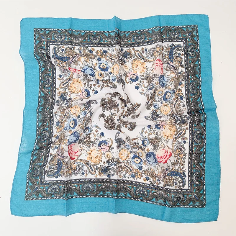 Women Square Scarf 70*70cm Russian Retro Floral Print Head Scarves Bandana Foulard Femme Muslim Headwrap babushka Scarf