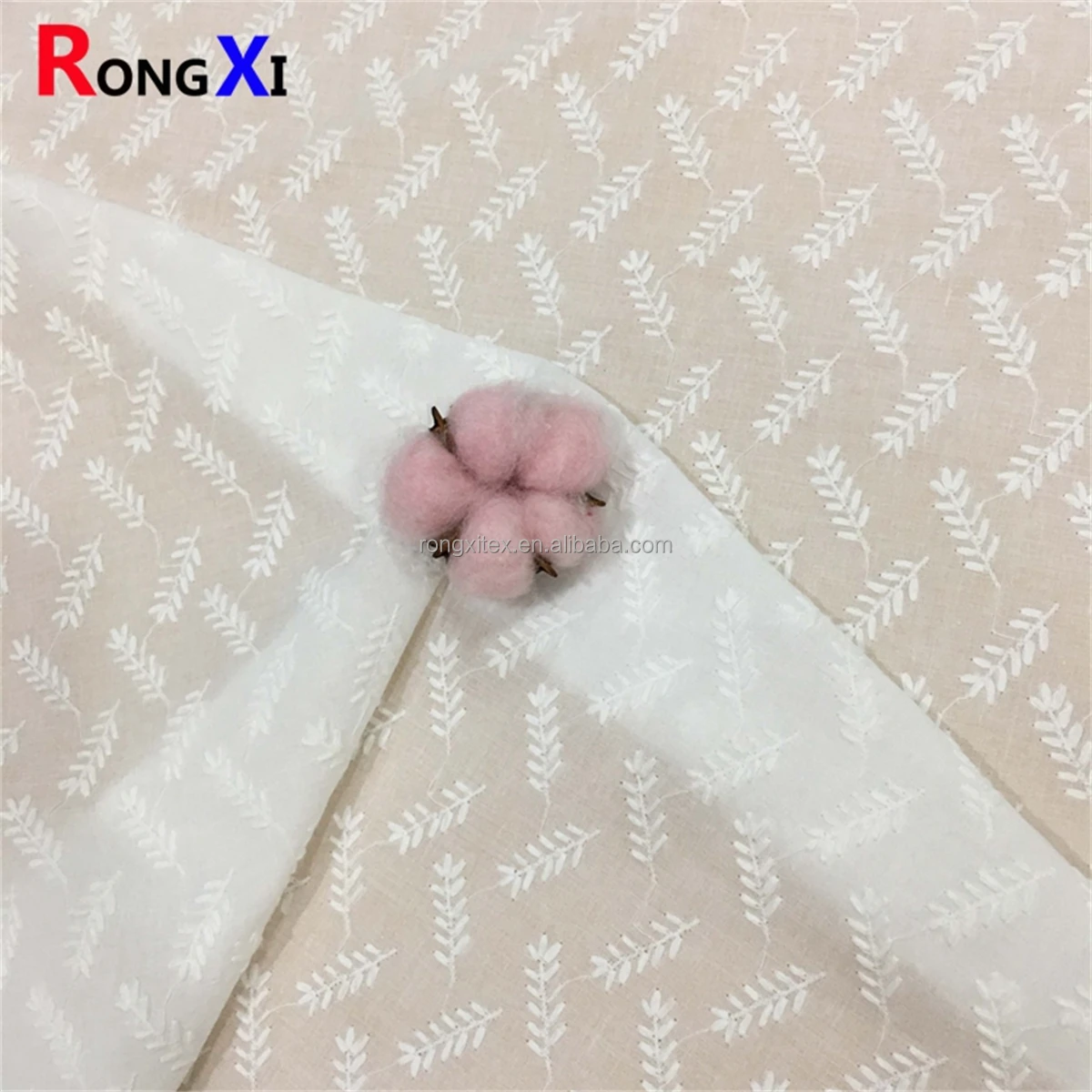 Recommend Wholesale RXF2079 !00% Cotton Swiss Voile Embroidery Leaf Lace Fabric for Clothing with Cotton Embroidery