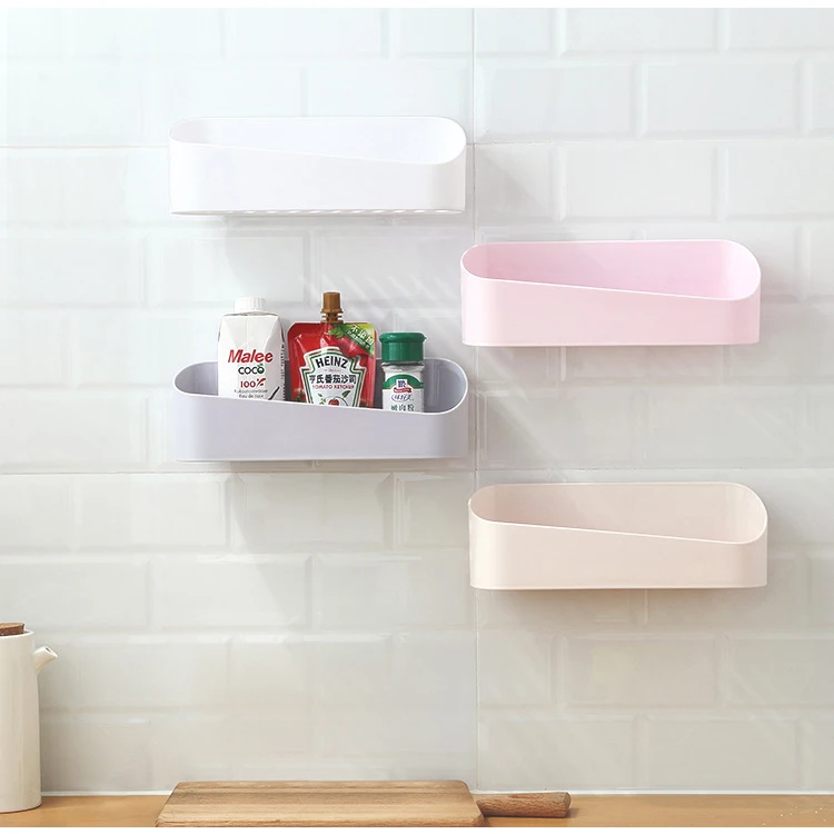 Elegant Design Plastic Bathroom Accessories PP Wall Mounted Storage Basket Kitchen Hanging Container Rack