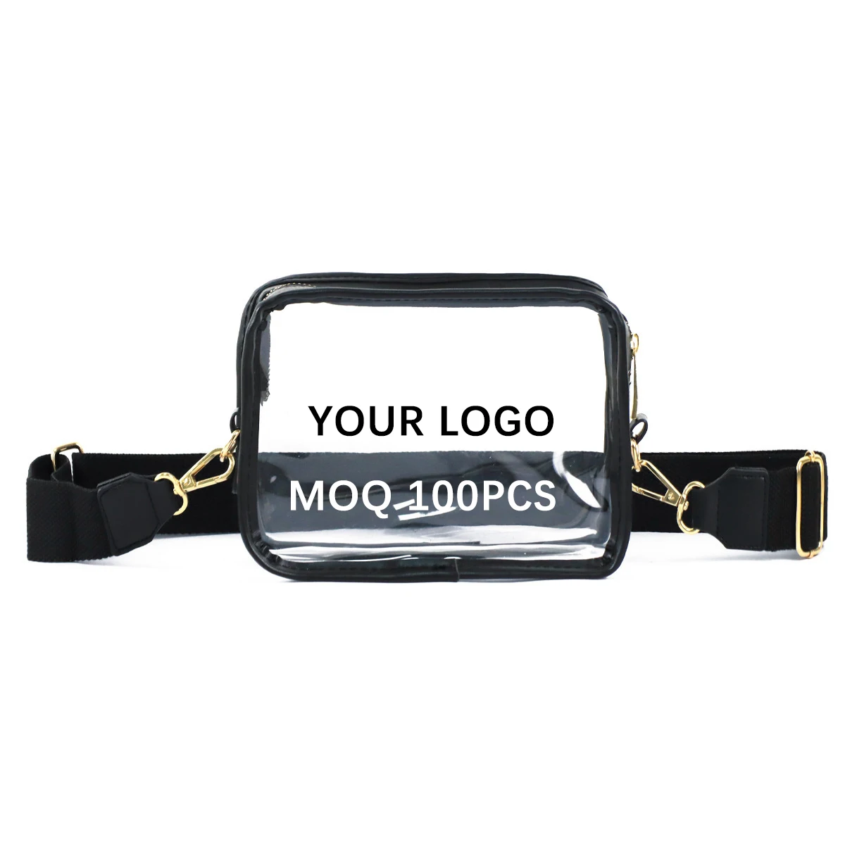 dropship custom strap pvc shoulder messenger purse transparent clear crossbody bag stadium approved with logo