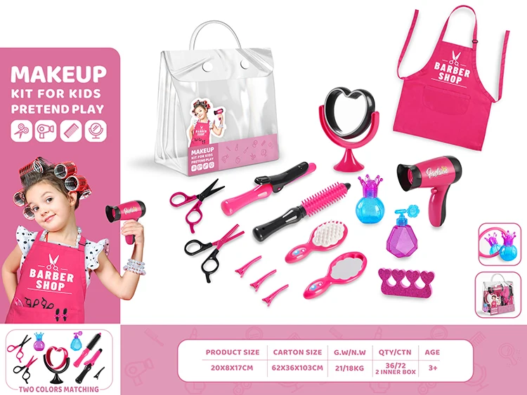 Fashion Educational Beauty Salon Set Kids Pretend Play with Barber Apron HairStyling Makeup Kit Toys for Girls Children
