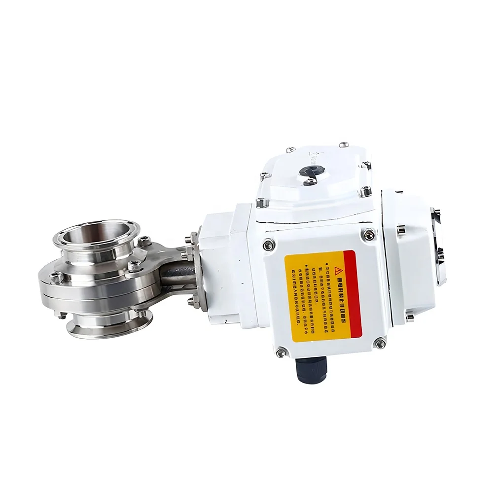 Stainless steel motorized motor 24V 220V electric drive actuator sanitary Tri clamp butterfly valve