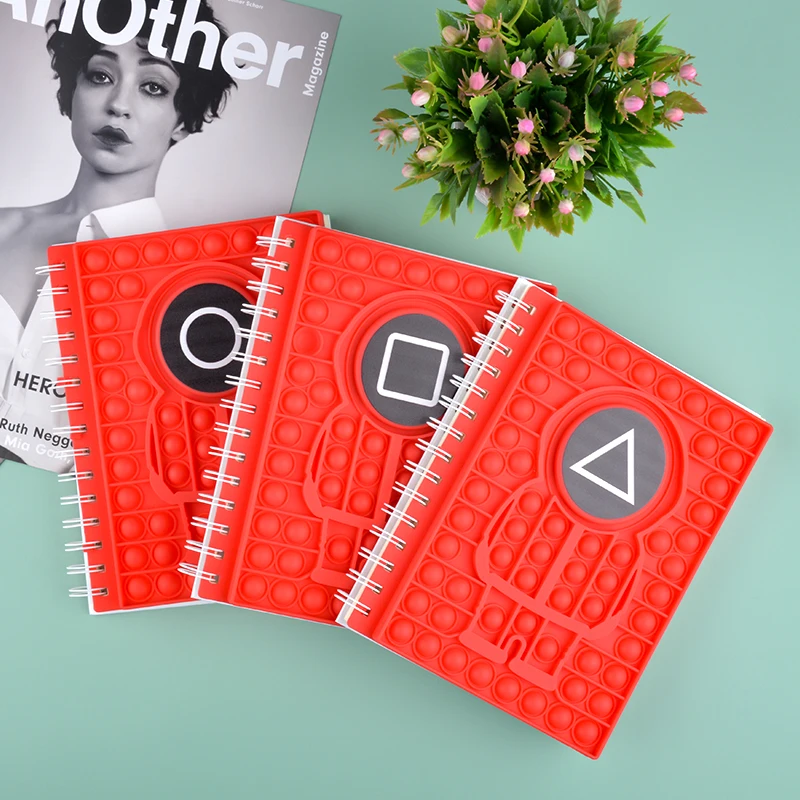 Hot sale red color popular silicone pop bubble cover notebook push A5 squid game binder notebook