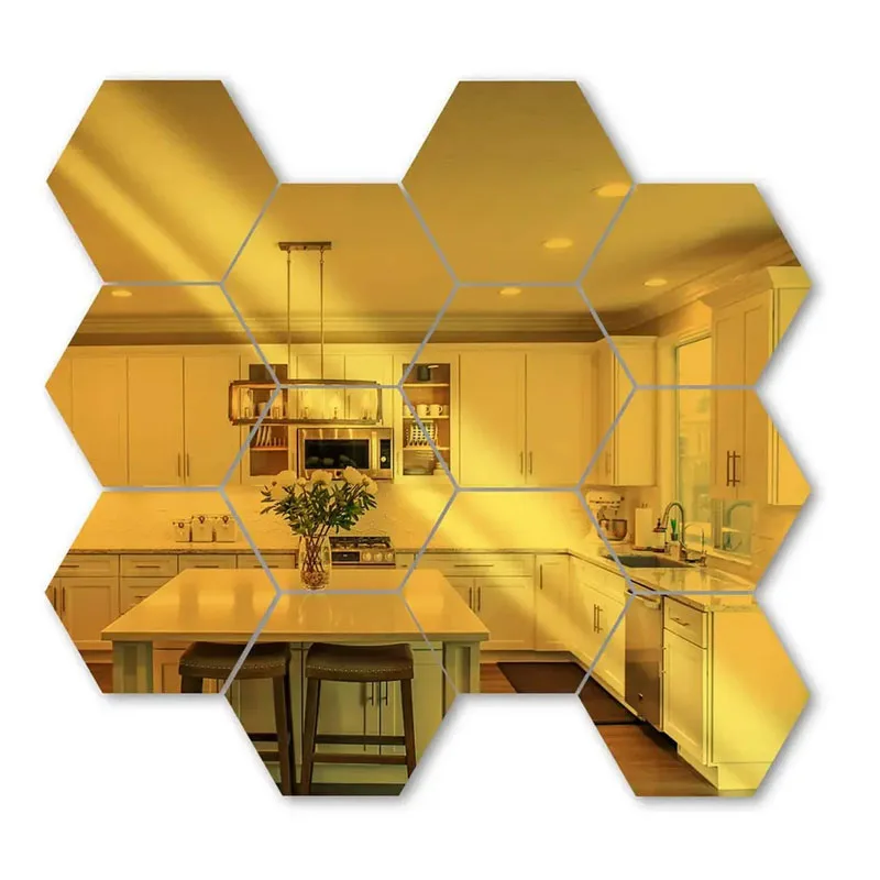 Factory Direct Sales 12set Wall Stickers 3D Acrylic Hexagon Shape Wall Mirror Stickers For Home Decoration