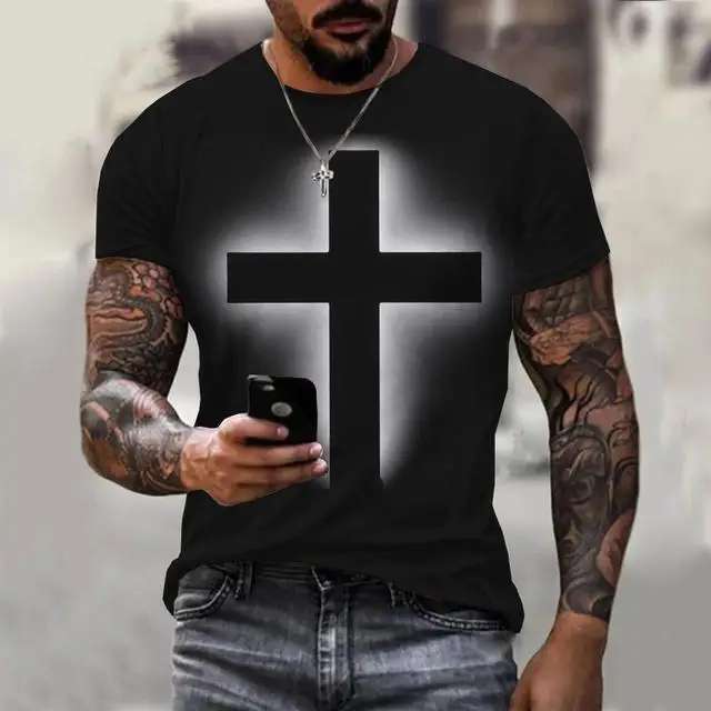 Free Shipping Plus Size Custom Jesus Christ Cross T-Shirt 3D Printed Short Sleeve O-Neck Size XXS-6XL