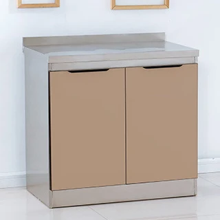 SUS304 Countertop Indoor Outdoor Glass Door Cupboard Modular Stainless Steel Kitchen Cabinet With Sink