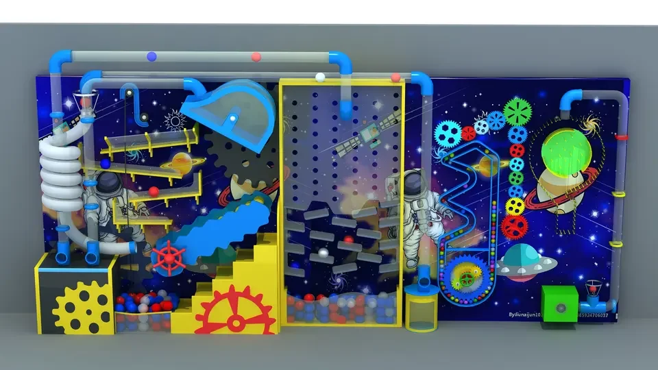 Space Science Theme Playroom Ocean Ball Wall Kids Interactive Tube Ball Wall Games Wall Panel Pipe Toys