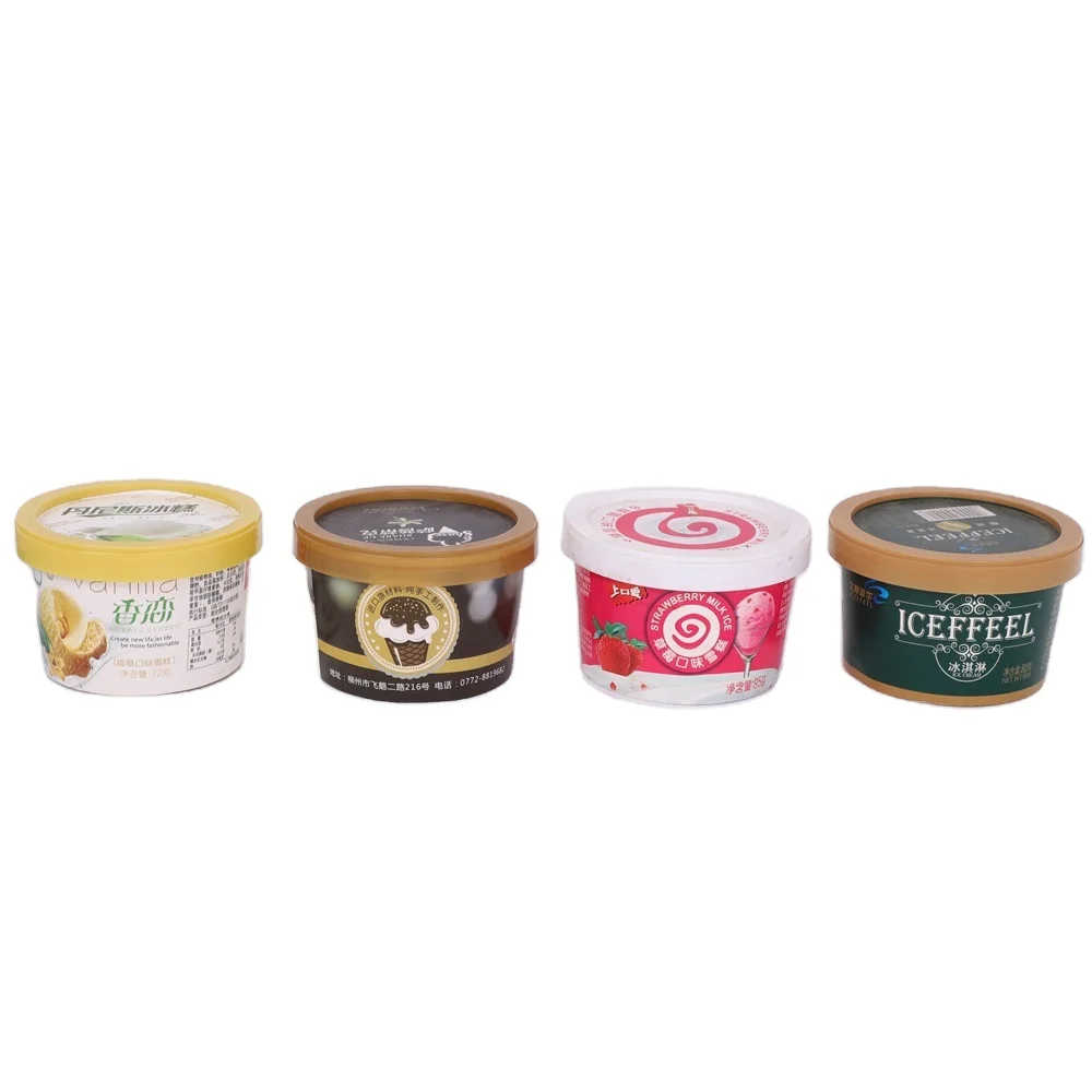 wholesale cardboard custom printed disposable eco friendly 4oz ice cream paper cups with lid spoon