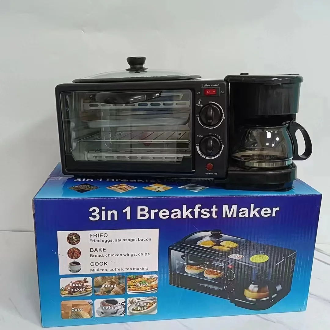 3 In 1 Breakfast Maker Electric Breakfast Station with Coffee maker Toaster Oven and NonStick Griddle