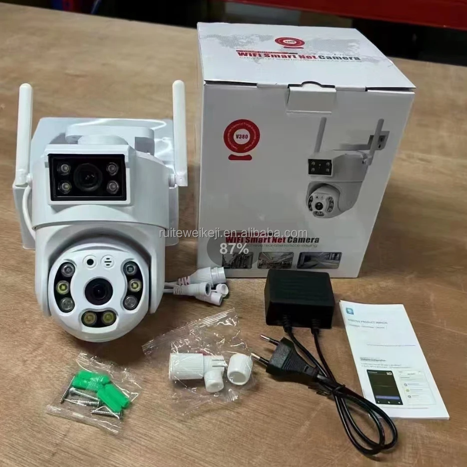 V380Pro 4MP 4G WiFi IP Outdoor PTZ Dual Lens Dual Screen Motion Detection Auto Tracking Home Security Protection CCTV Camera