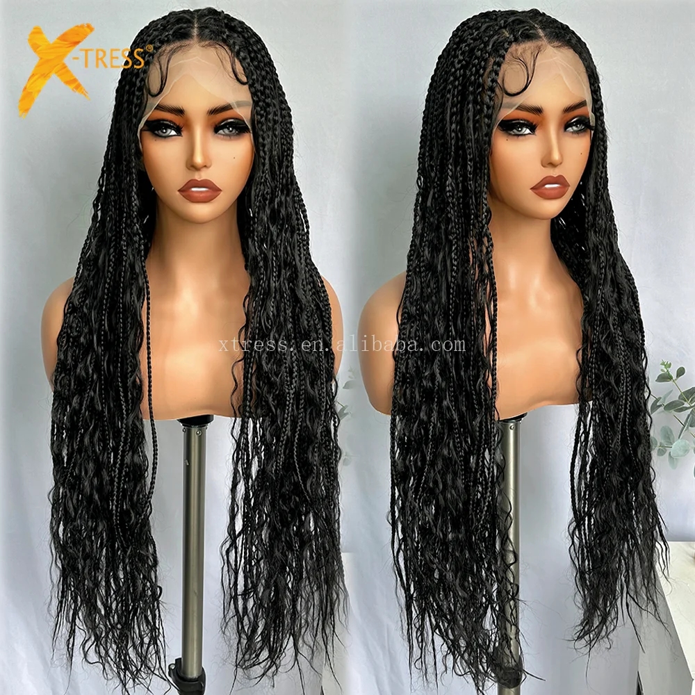 X-TRESS богемные плетеные парики 32-дюймовые полностью кружевные фронтальные синтетические парики 613 светловолосая коробка Плетеный полный кружевной парик с детскими волосами